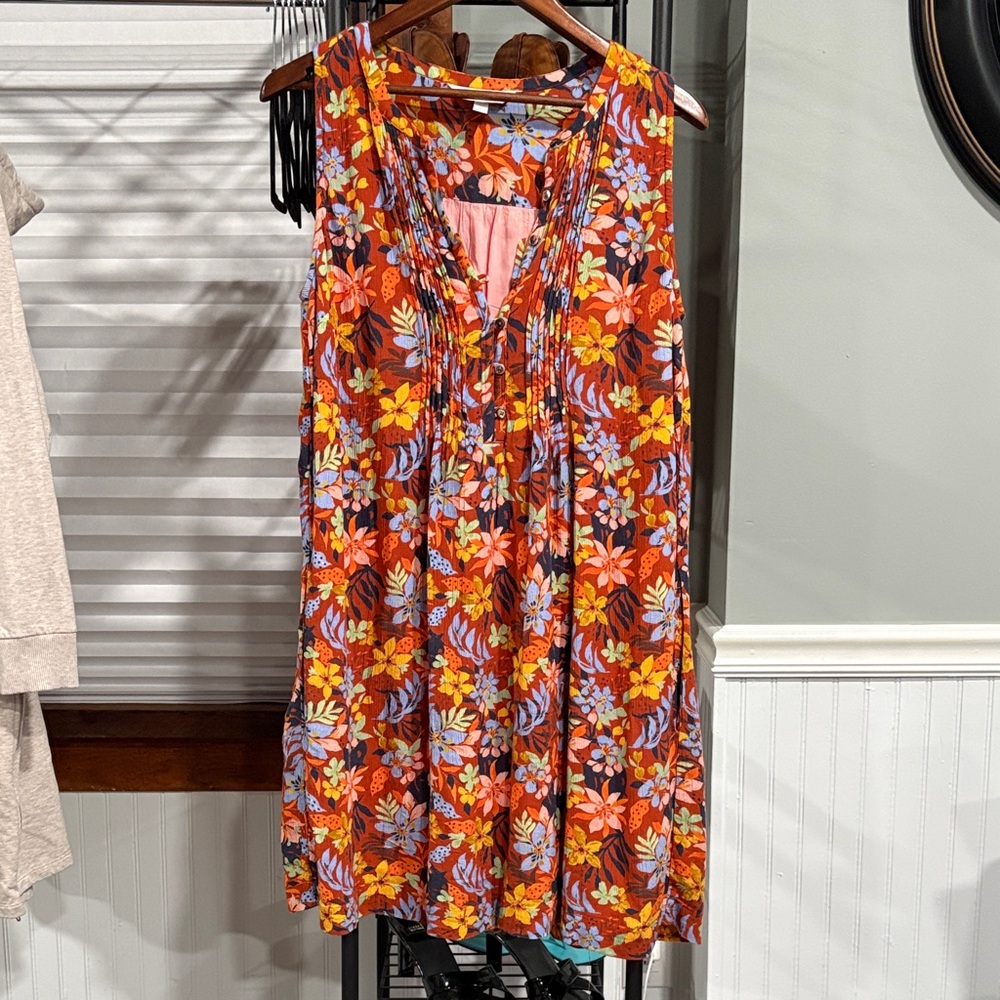 Garnet Hill Orange and Blue Floral Dress